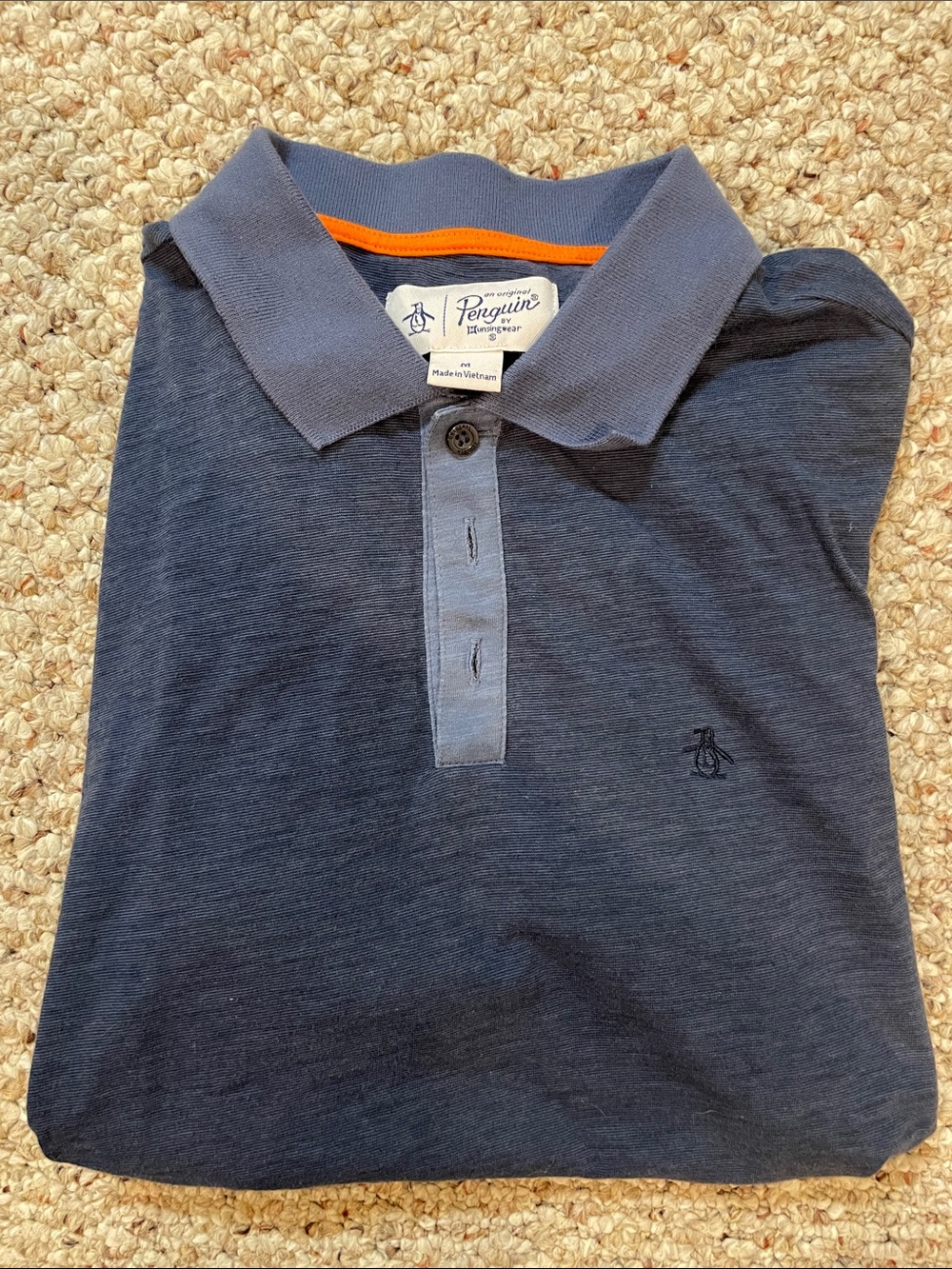Original Penguin Navy polo with orange trim - Men’s Medium